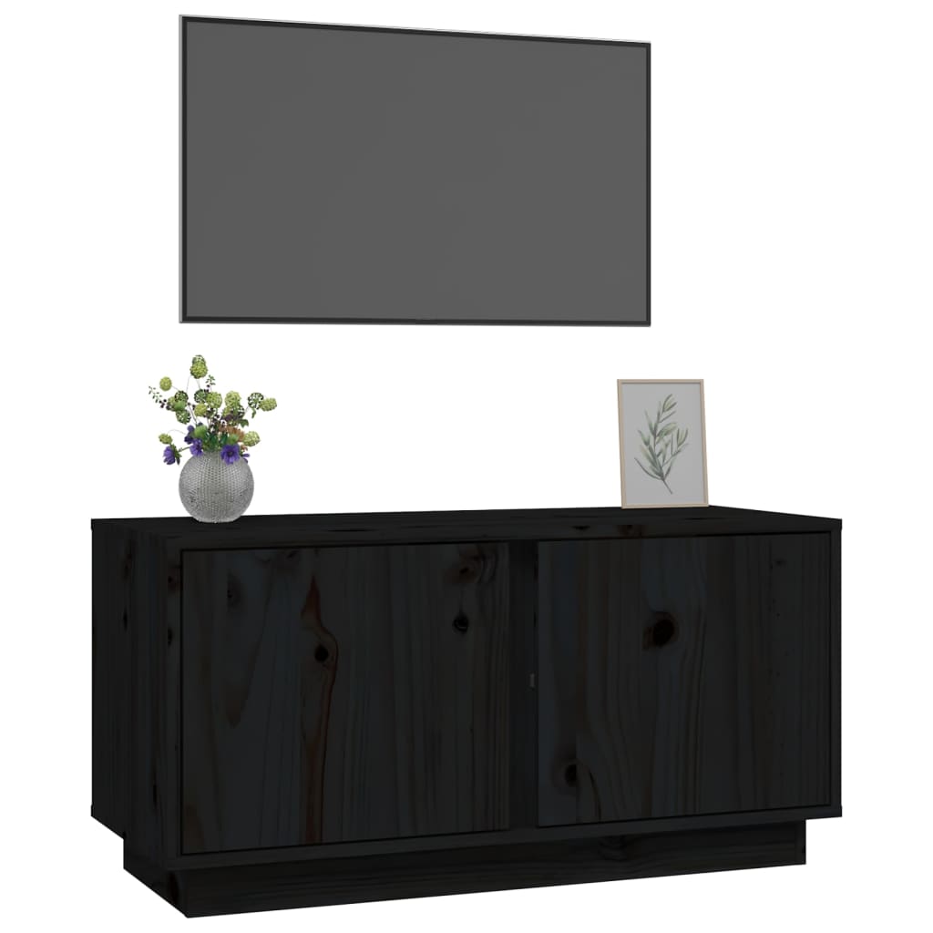 Mobile Porta TV Nera 80x35x40,5 cm in Legno Massello di Pino 814473
