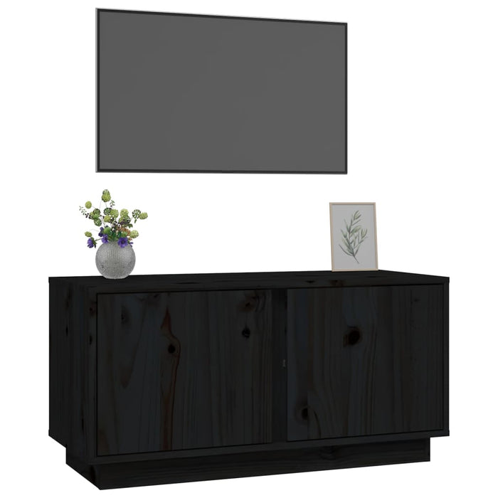 Mobile Porta TV Nera 80x35x40,5 cm in Legno Massello di Pino 814473