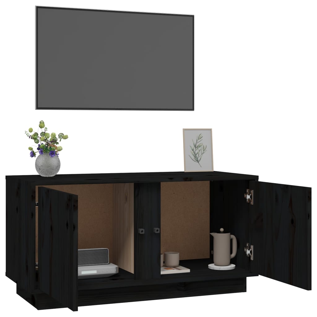 Mobile Porta TV Nera 80x35x40,5 cm in Legno Massello di Pino 814473