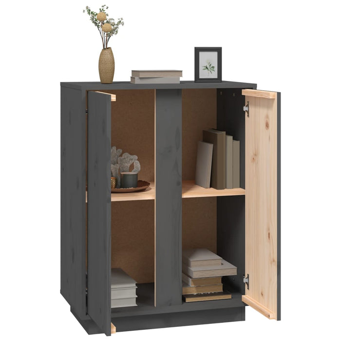 Credenza Grigia 60x35x80 cm in Legno Massello di Pino 814491