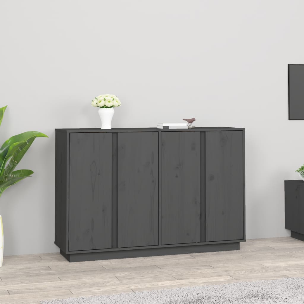 Credenza Grigia 120x35x80 cm in Legno Massello di Pino 814496