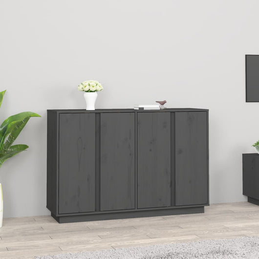 Credenza Grigia 120x35x80 cm in Legno Massello di Pino 814496