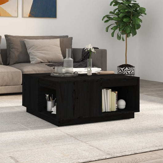 Tavolino da Salotto-Tavolino da soggiorno-Tavolo Nero 80x81x36,5 cm Legno Massello di Pino