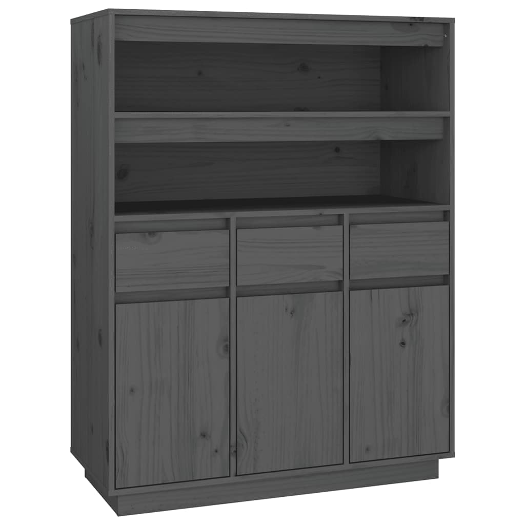 Credenza Grigia 89x40x116,5 cm in Legno Massello di Pino 818217