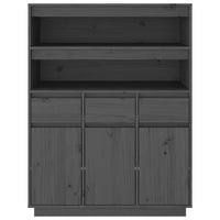 Credenza Grigia 89x40x116,5 cm in Legno Massello di Pino 818217