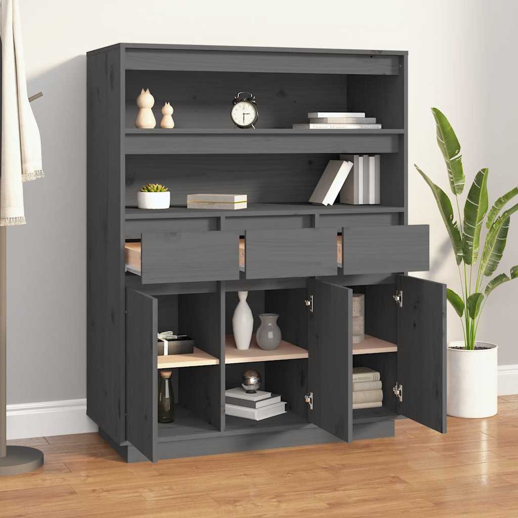 Credenza Grigia 89x40x116,5 cm in Legno Massello di Pino 818217