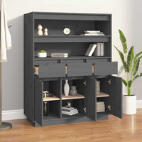 Credenza Grigia 89x40x116,5 cm in Legno Massello di Pino 818217