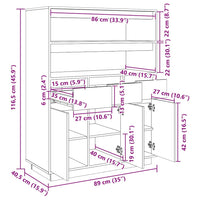 Credenza Grigia 89x40x116,5 cm in Legno Massello di Pino 818217