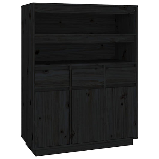 Credenza Nera 89x40x116,5 cm in Legno Massello di Pino 818219