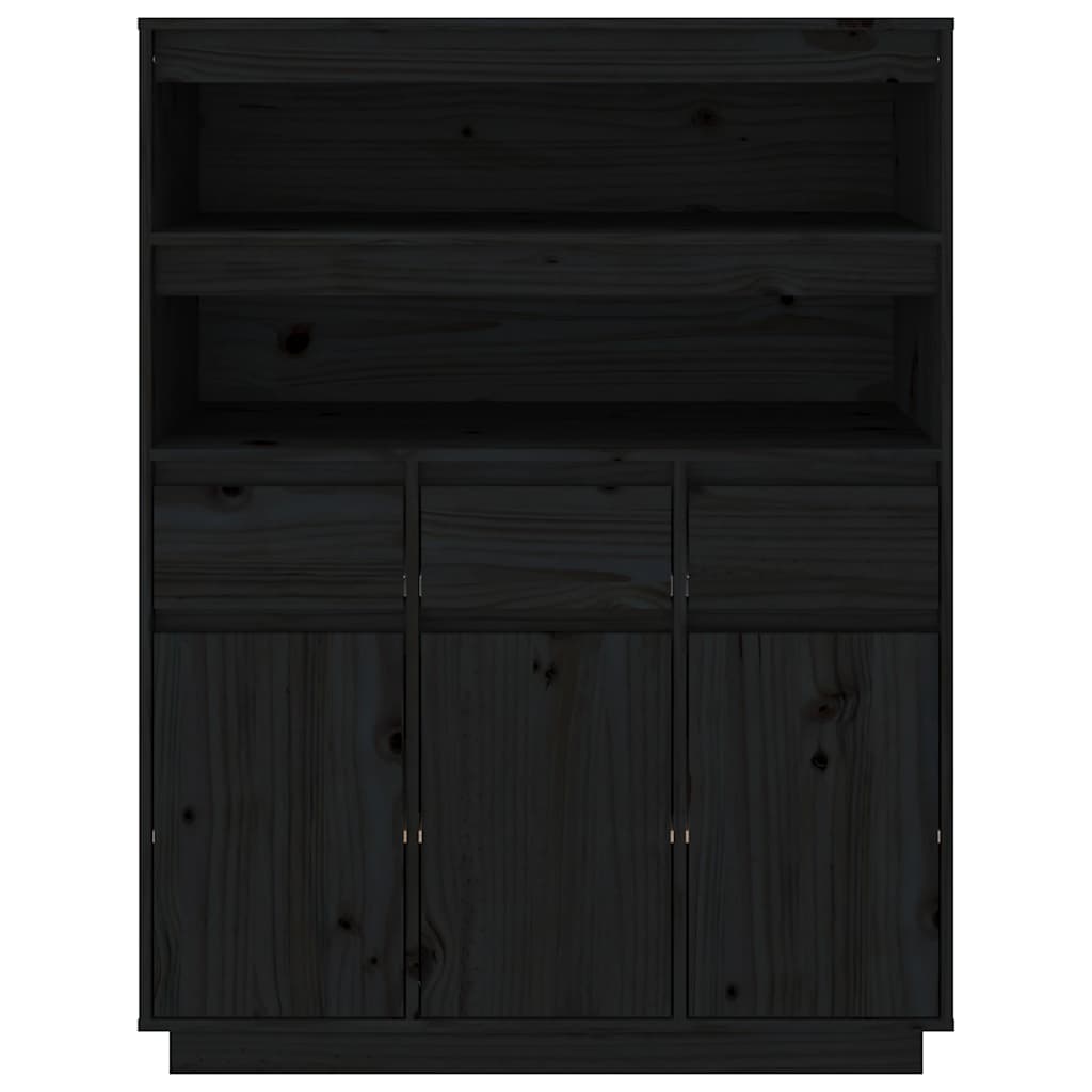 Credenza Nera 89x40x116,5 cm in Legno Massello di Pino 818219