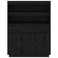 Credenza Nera 89x40x116,5 cm in Legno Massello di Pino 818219