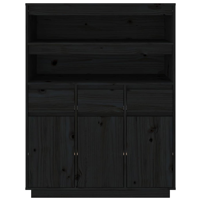 Credenza Nera 89x40x116,5 cm in Legno Massello di Pino 818219