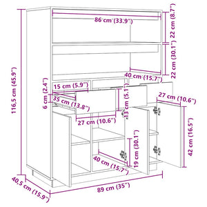 Credenza Nera 89x40x116,5 cm in Legno Massello di Pino 818219