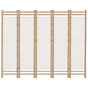Divisorio Ambienti 5 Pannelli Pieghevole 200 cm Bambù e Tela 350625