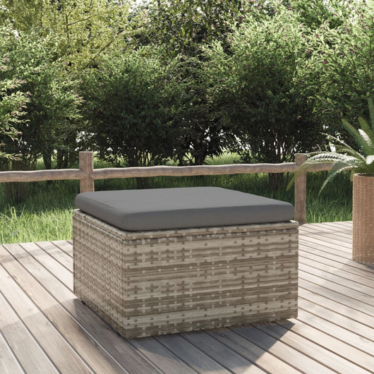 Poggiapiedi Giardino con Cuscino Grigio 55x55x30 cm Polyrattan 318668