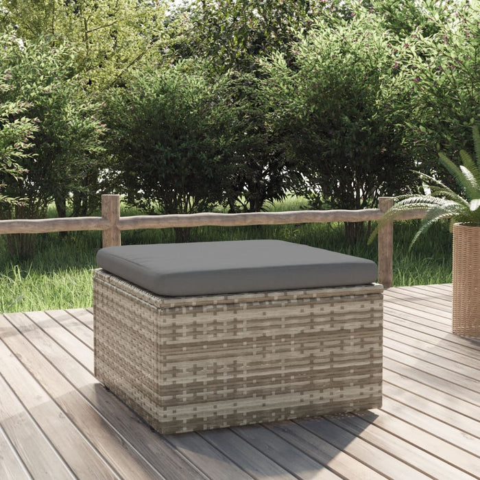 Poggiapiedi Giardino con Cuscino Grigio 55x55x30 cm Polyrattan 318668
