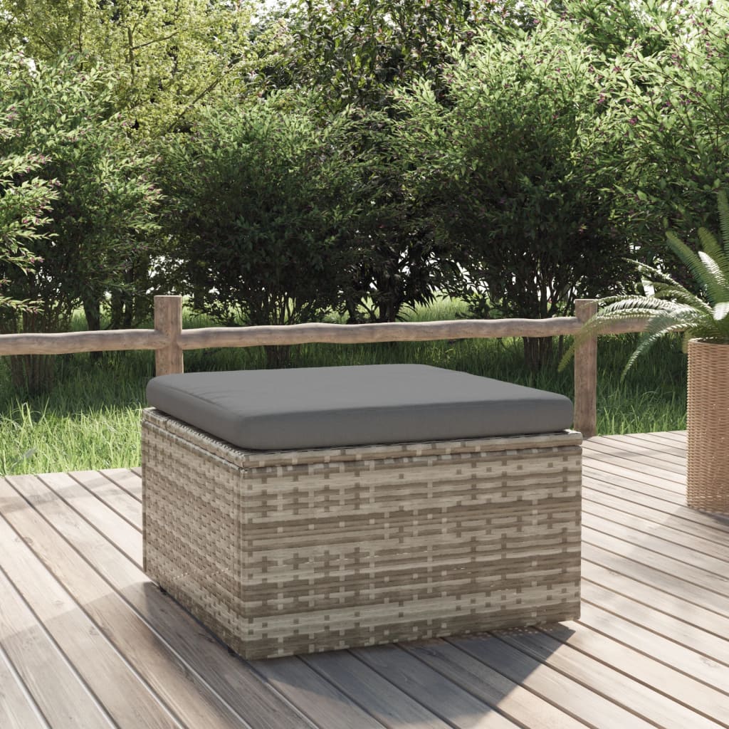 Poggiapiedi Giardino con Cuscino Grigio 55x55x30 cm Polyrattancod mxl 118788