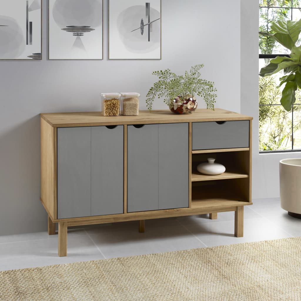 Credenza OTTA Marrone e Grigio 114x43x73,5 cm in Legno di Pino 351301