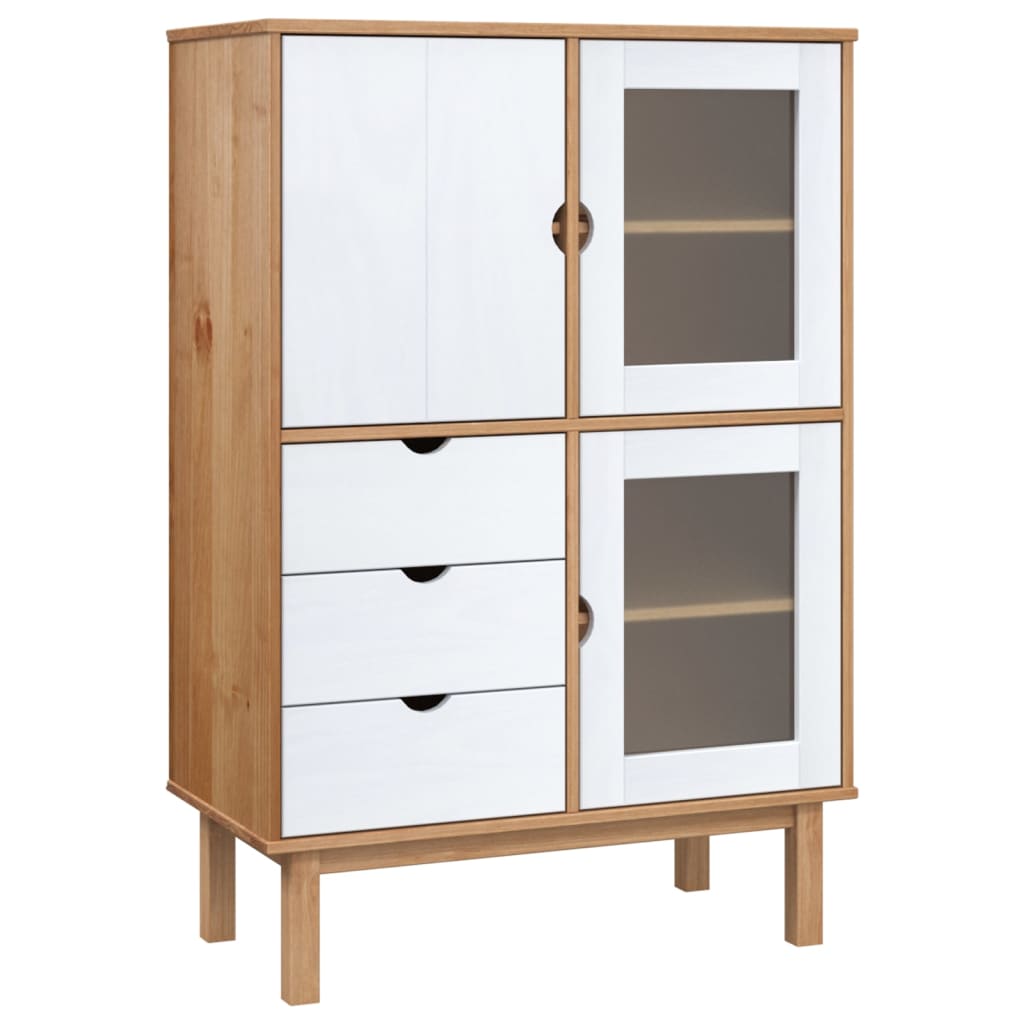 Credenza-Buffet-Armadio da cucina OTTA Marrone e Bianco 85x43x125 cm in Legno di Pino