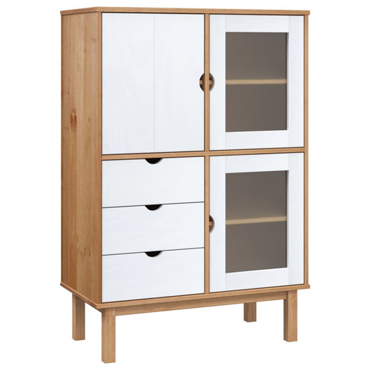 Credenza-Buffet-Armadio da cucina OTTA Marrone e Bianco 85x43x125 cm in Legno di Pino