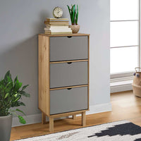 Scarpiera con 3 Cassetti Marrone e Grigio Legno Massello Pino cod mxl 46381