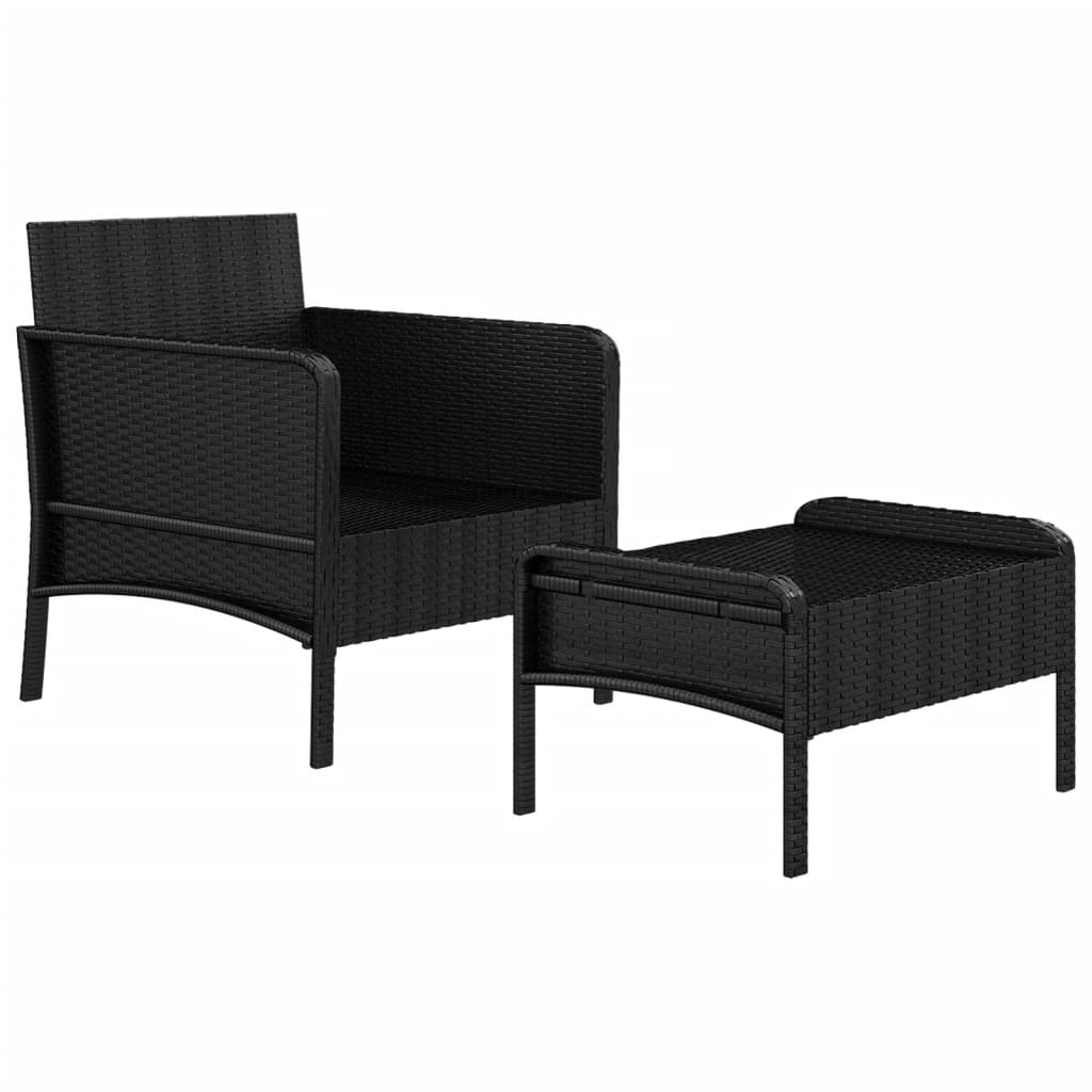 Set da Giardino 2 pz con Cuscini Nero in Polyrattan 319678