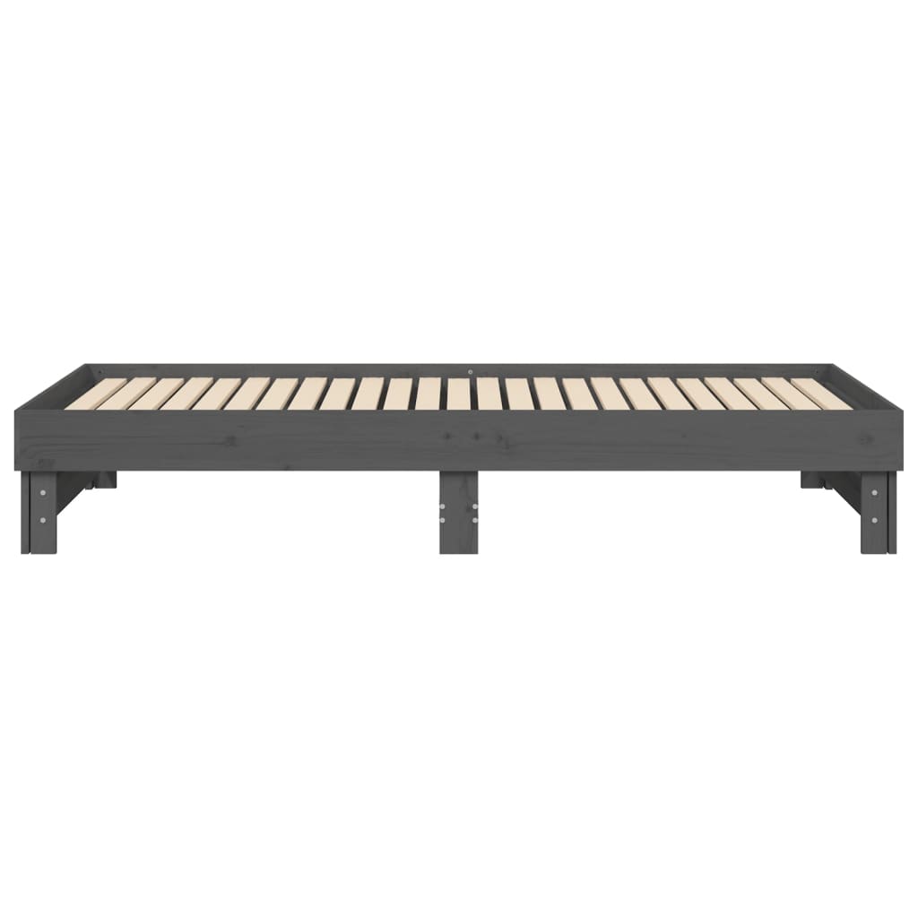 Dormeuse Estraibile Grigia 2x(100x200)cm Legno Massello di Pino 823376