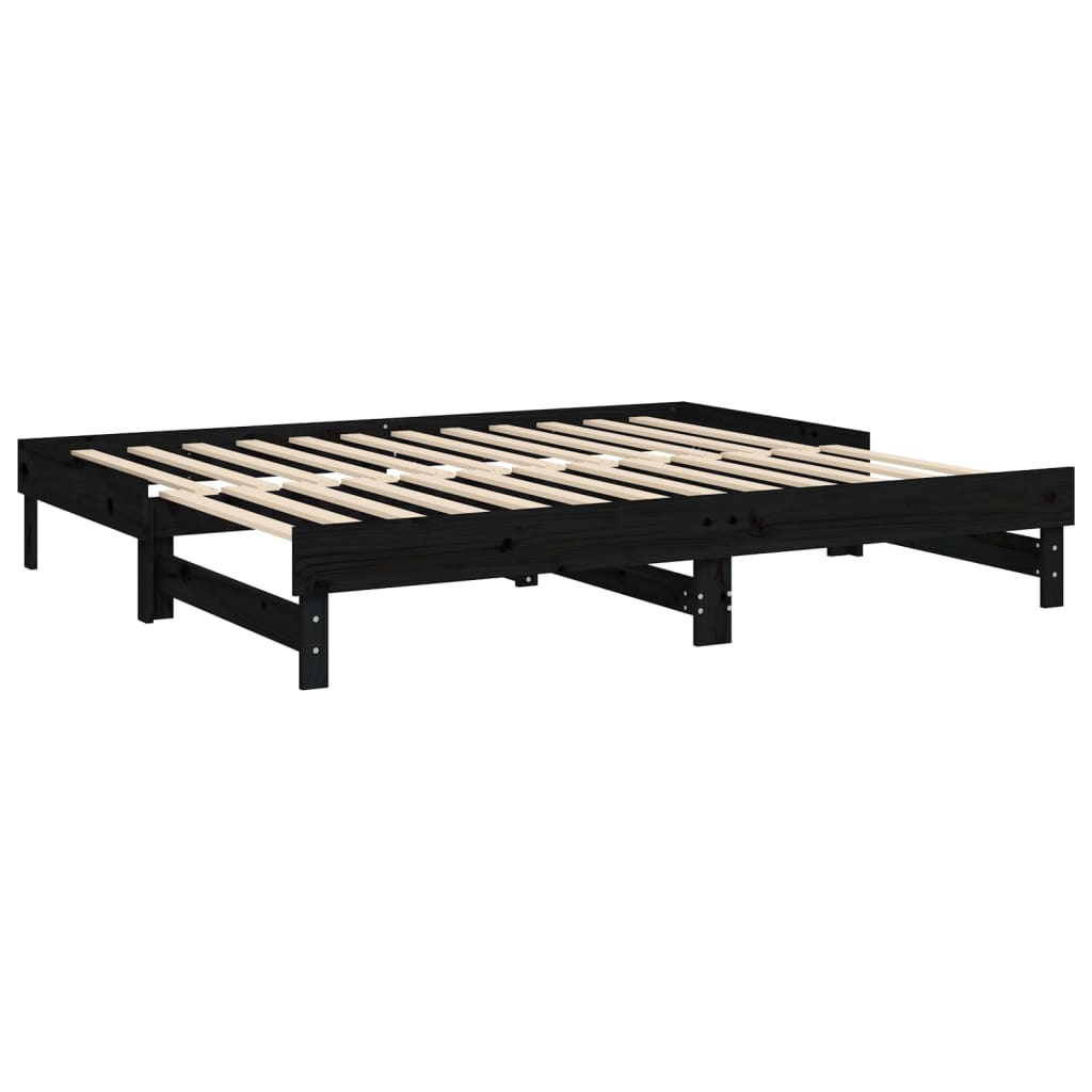 Dormeuse Estraibile Nera 2x(80x200) cm Legno Massello di Pino 823388