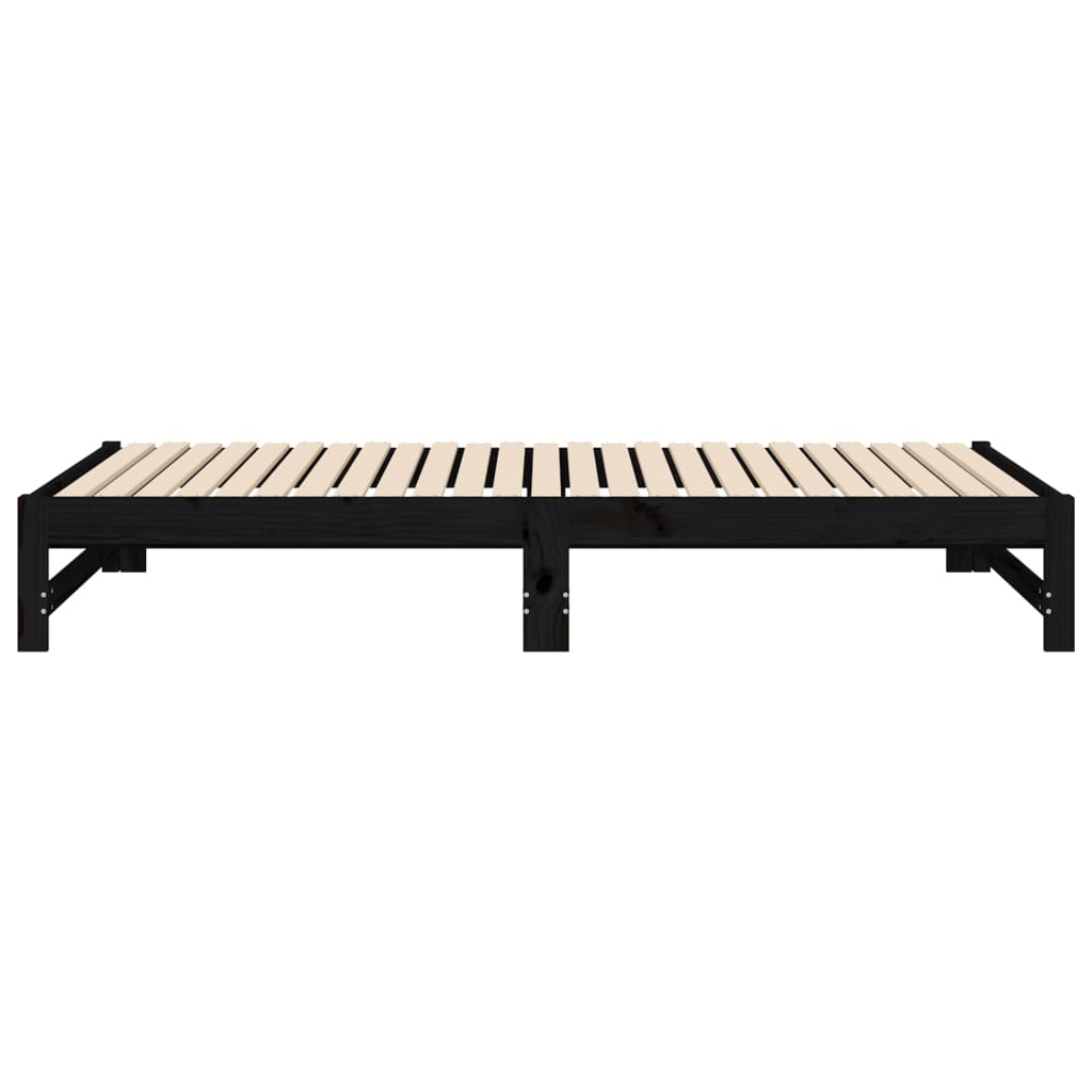 Dormeuse Estraibile Nera 2x(100x200) cm Legno Massello di Pino 823403