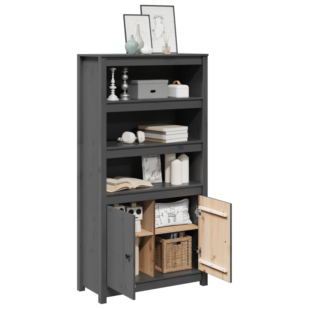 Credenza Grigio 80x35x154 cm in Legno Massello di Pino 823521