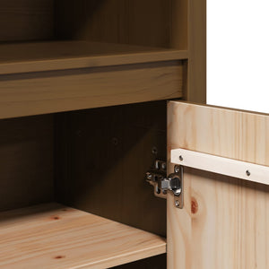 Credenza-Buffet-Armadio da cucina Marrone Ambra 80x35x154 cm in Legno Massello di Pino