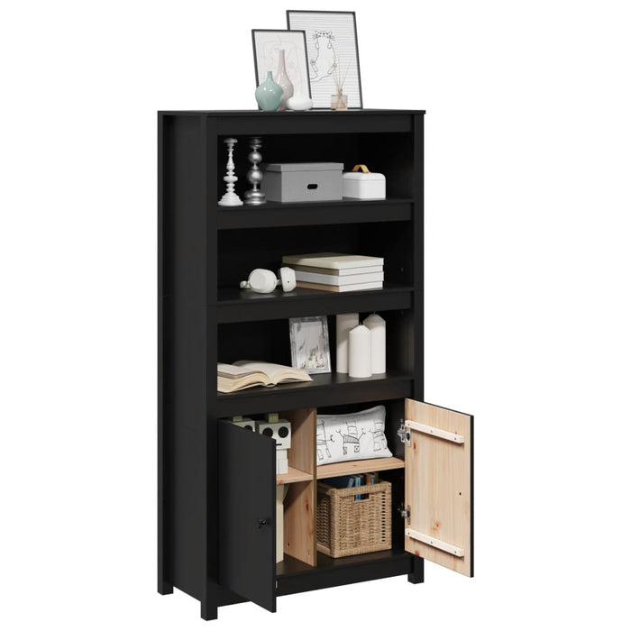 Credenza Nera 80x35x154 cm in Legno Massello di Pino