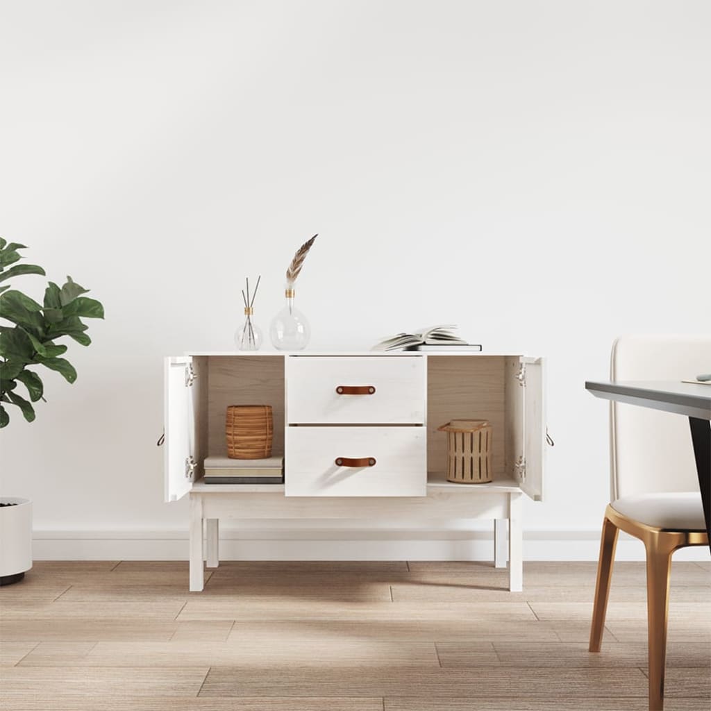 Credenza Bianca 110x40x78 cm in Legno Massello di Pino 823525