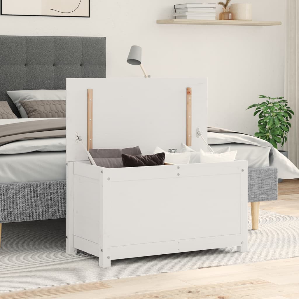 Contenitore Portaoggetti Bianco 80x40x45,5cm Massello di Pino 823535