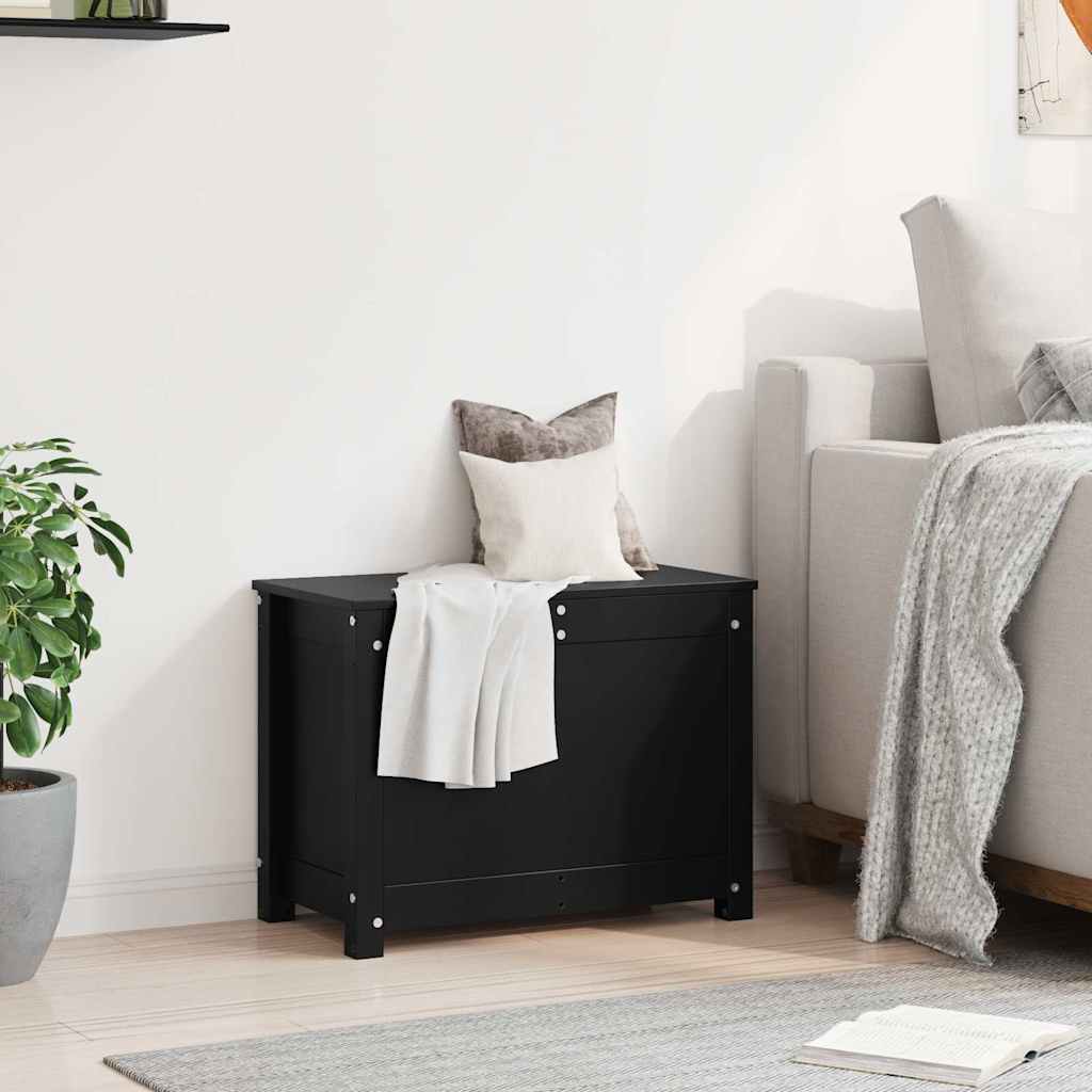 Contenitore Portaoggetti Nero 60x32x45,5cm Legno Massello Pino cod mxl 68721