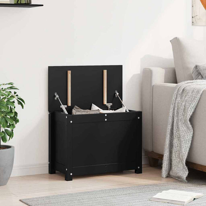 Contenitore Portaoggetti Nero 60x32x45,5cm Legno Massello Pino cod mxl 68721