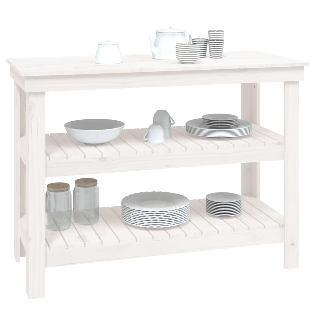 Banco da Lavoro Bianco 110,5x50x80 cm in Legno Massello di Pino 823645