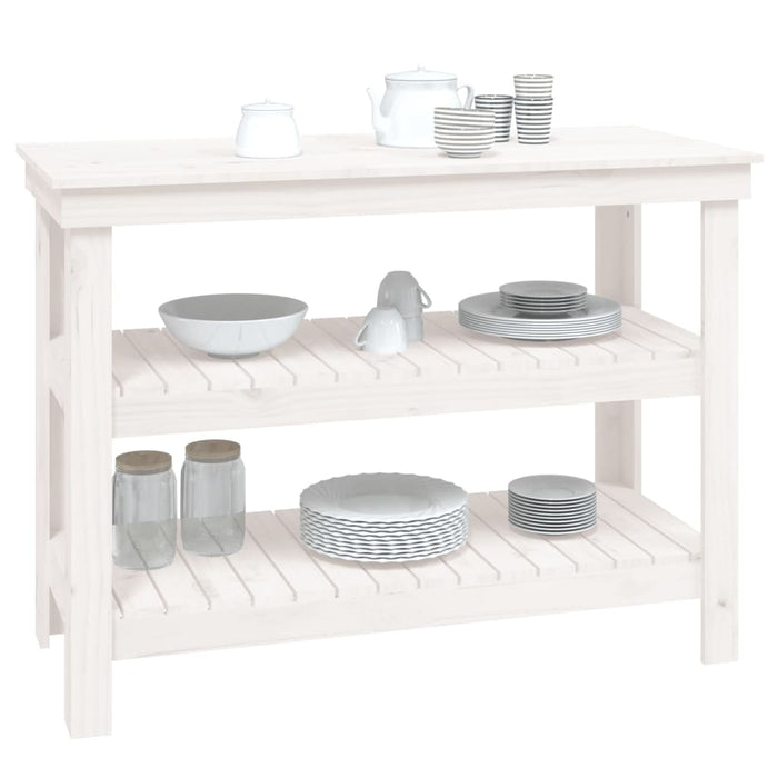 Banco da Lavoro Bianco 110,5x50x80 cm in Legno Massello di Pino 823645