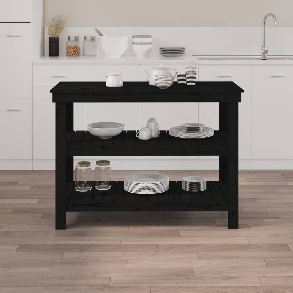 Banco da Lavoro Nero 110,5x50x80 cm in Legno Massello di Pino 823648