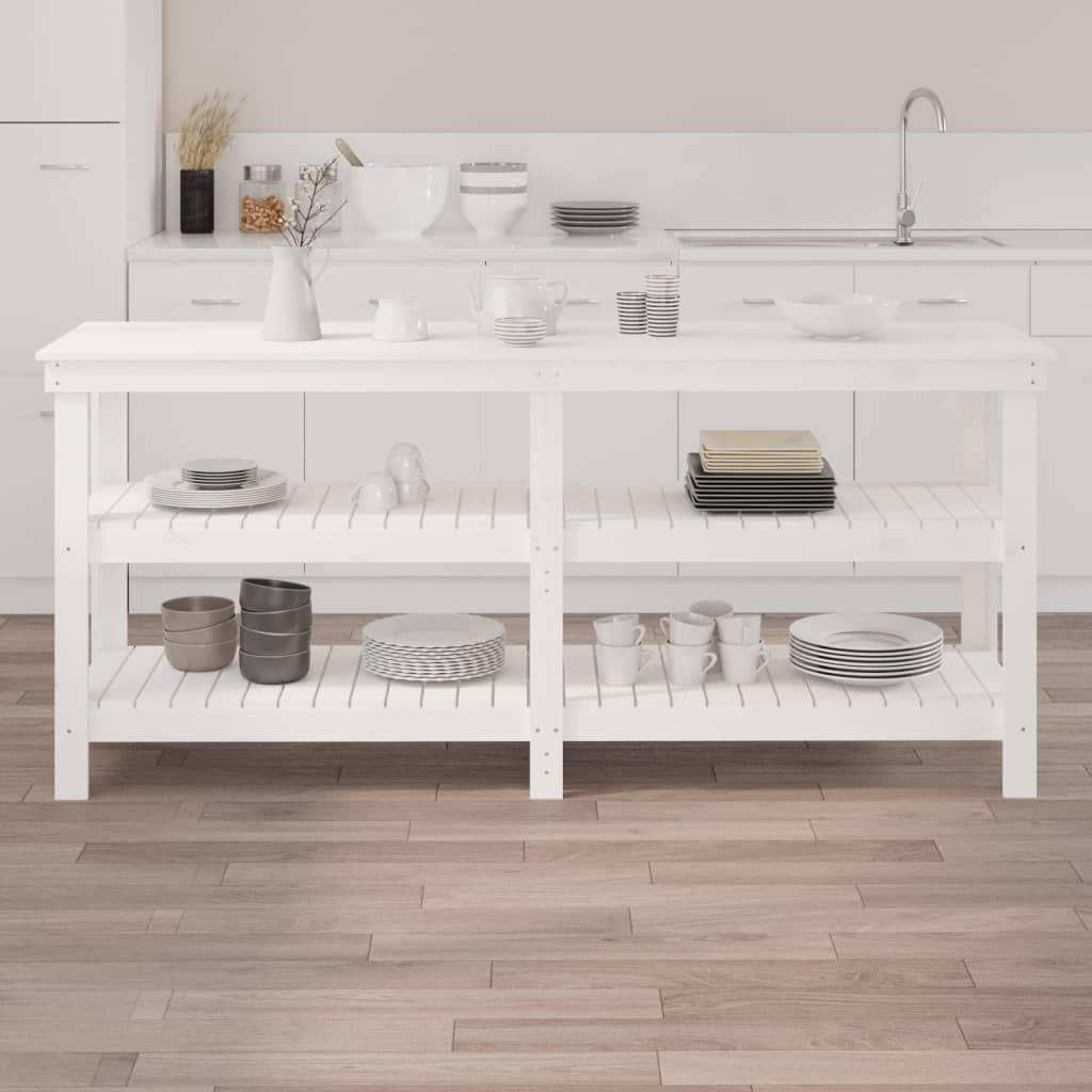 Banco da Lavoro Bianco 181x50x80 cm in Legno Massello di Pino 823655