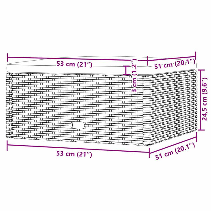 Poggiapiedi da Giardino con Cuscino in Polyrattan Nero 319589