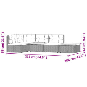 Set Divani da Giardino 5 pz con Cuscini Nero in Polyrattan 319595