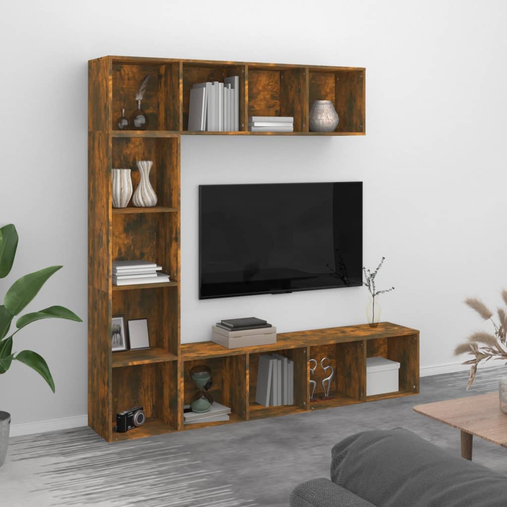 Set Mobili Libreria / Porta TV 3 pz Rovere Fumo 180x30x180 cm 3152713