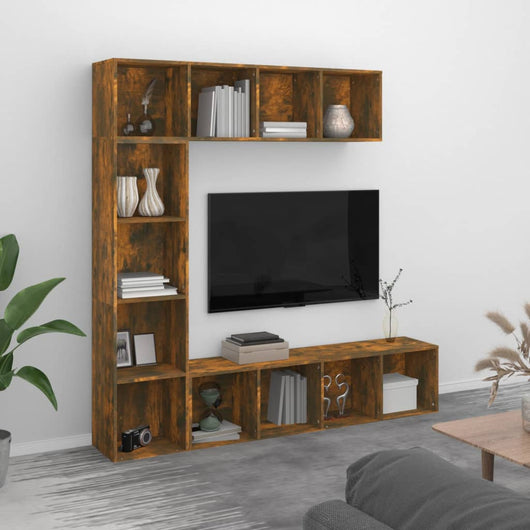Set Mobili Libreria-Porta TV 3 pz Rovere Fumo 180x30x180 cm
