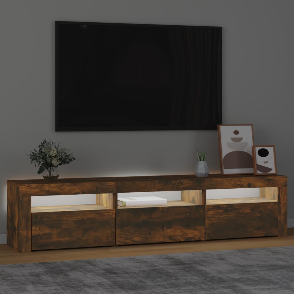 Mobile Porta TV con Luci LED Rovere Fumo 180x35x40 cm 3152759