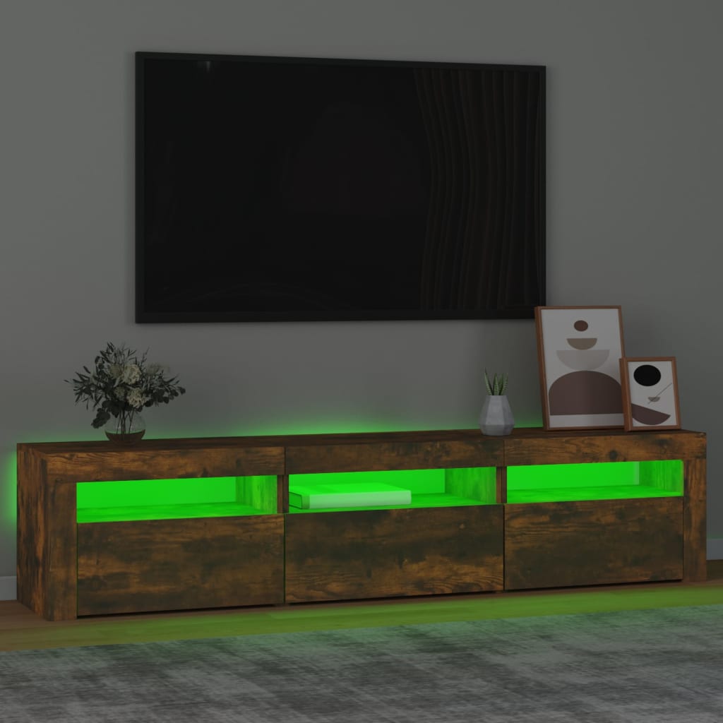 Mobile Porta TV con Luci LED Rovere Fumo 180x35x40 cm 3152759