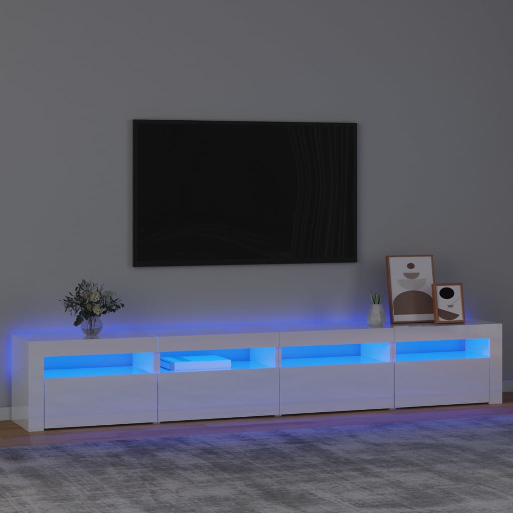 Mobile Porta TV con Luci LED Bianco Lucido 240x35x40 cmcod mxl 76240