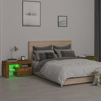 Comodini 2 pz con Luci LED Rovere Fumo 70x36,5x40 cm 3152775