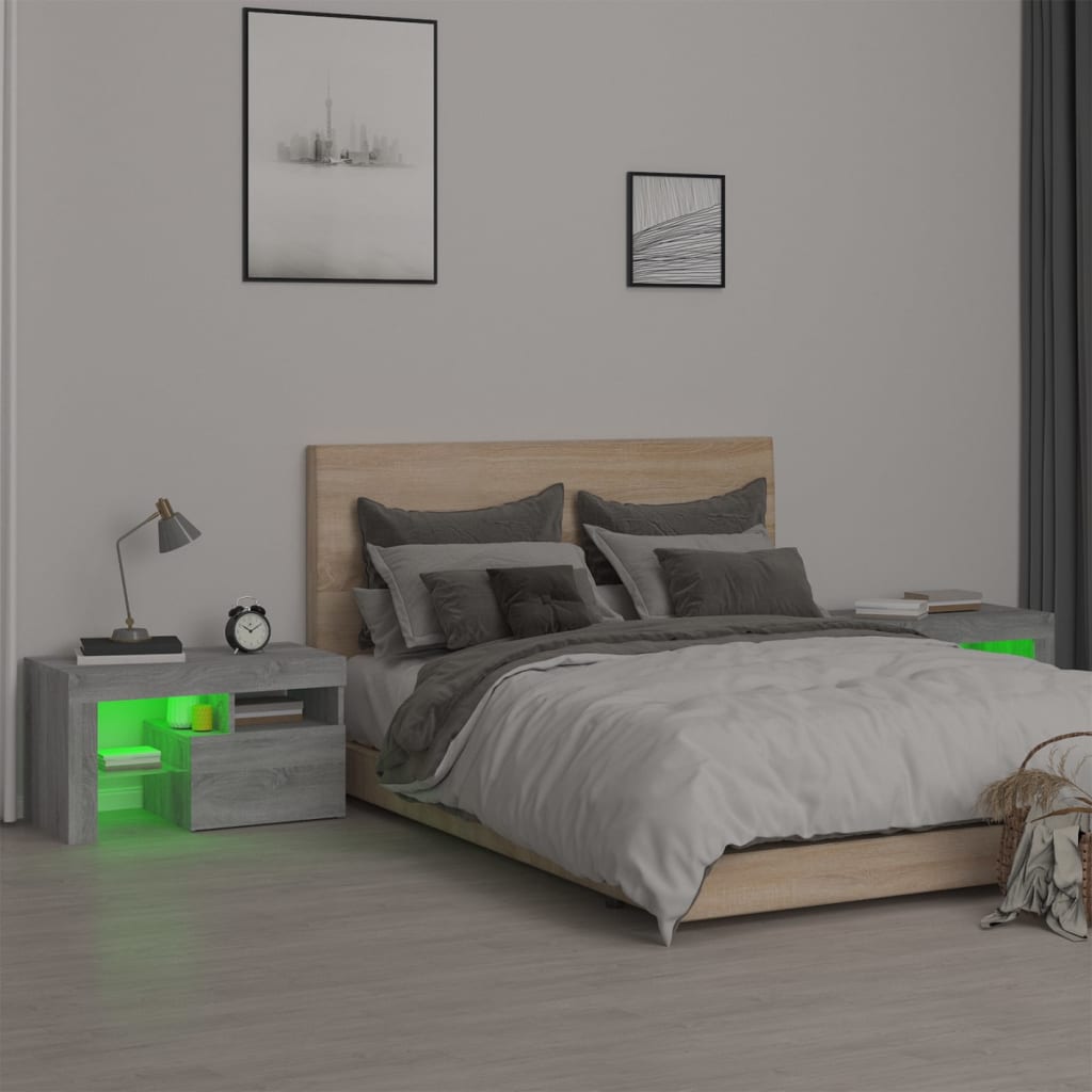 Comodini 2 pz con Luci LED Grigio Sonoma 70x36,5x40 cm cod mxl 31100