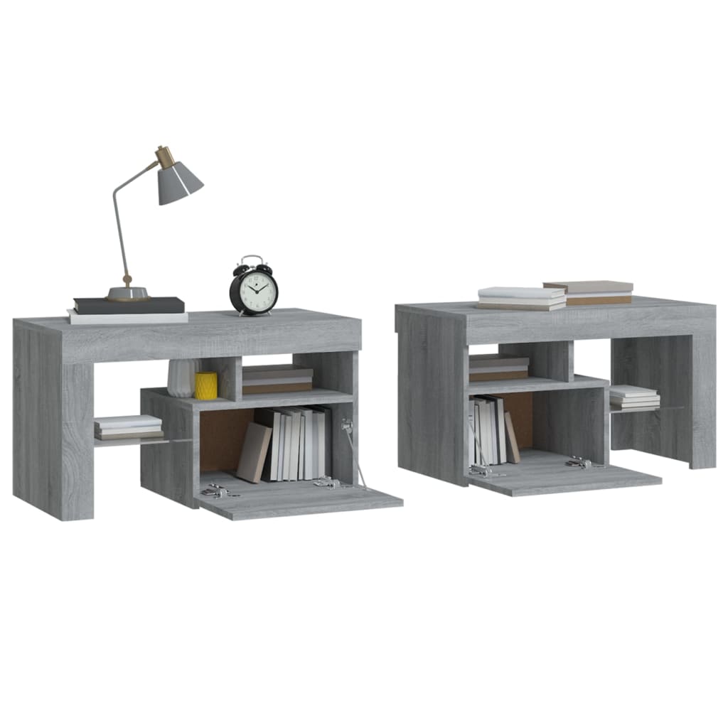 Comodini 2 pz con Luci LED Grigio Sonoma 70x36,5x40 cm cod mxl 31100